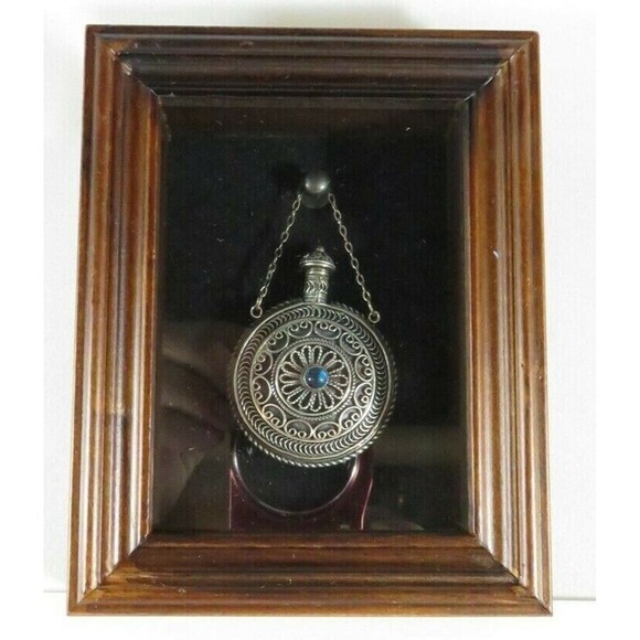 Palestine Sterling Round Perfume Scent Flask Fancy Chatelaine Perfume Bottle - Picture 1 of 12